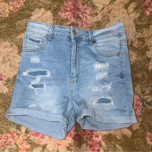 Wax Jean Light Blue Ripped Jean Shorts